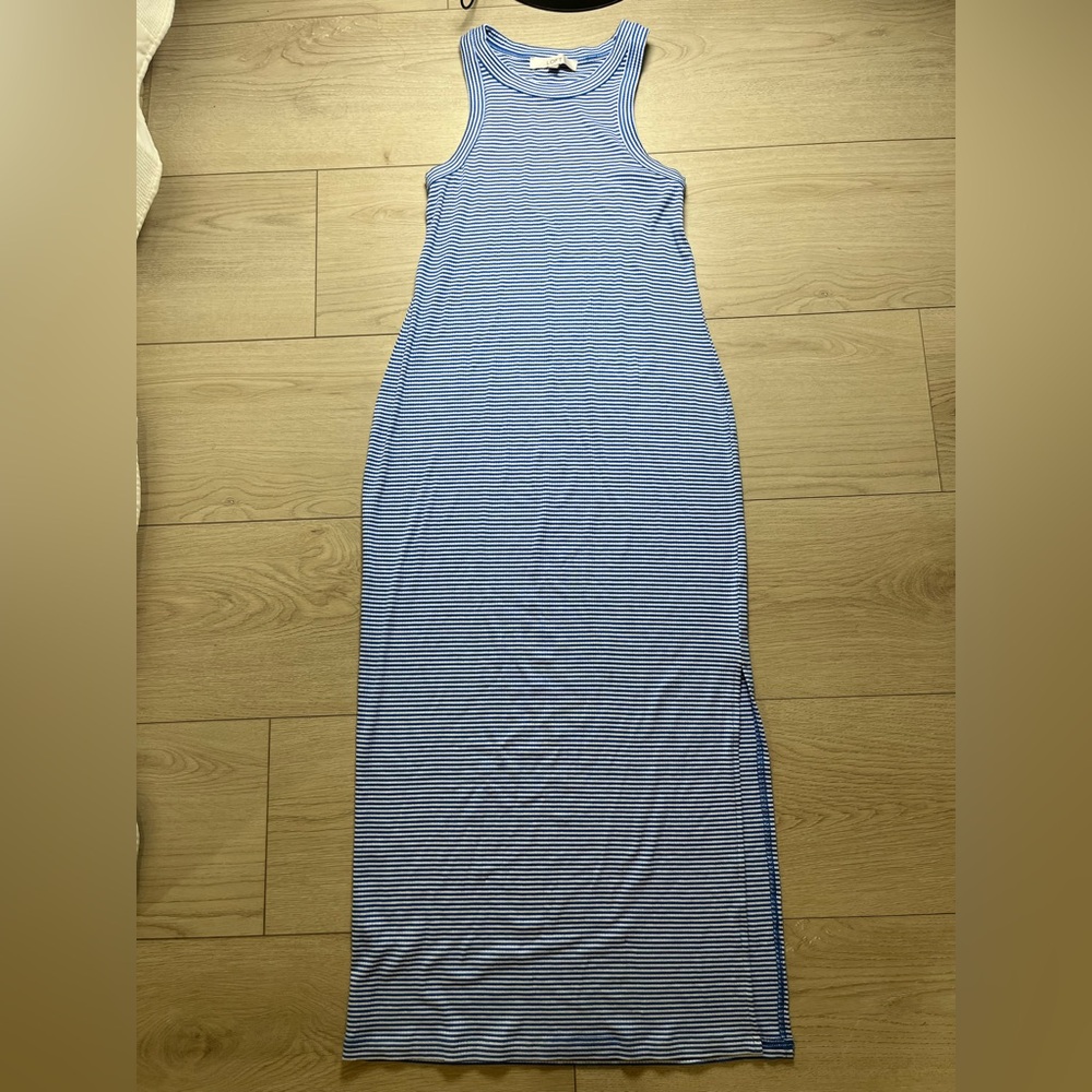 Loft  Sleeveless Striped Maxi Dress Blue & White Stripe Women’s Medium Slit